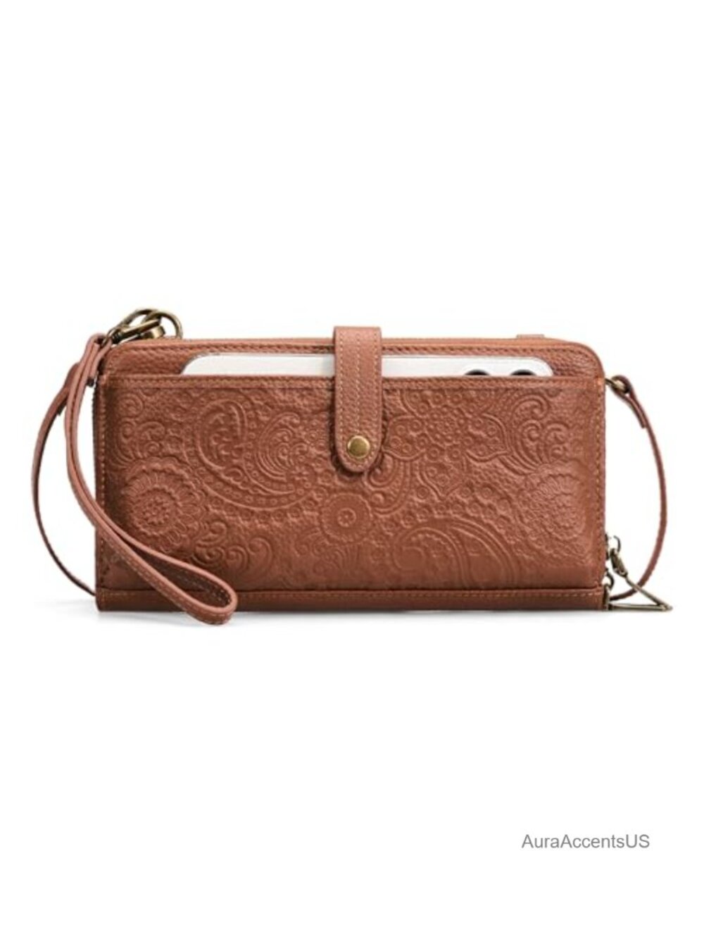 Genuine Leather Crossbody Bag Wristlet with RFID Blocking Wallet